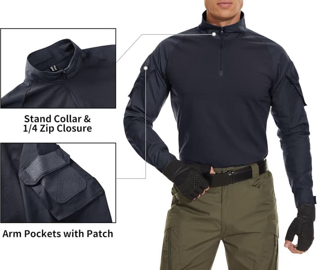 Detalle de TACVASEN Slim Fit Herren Baumwollhemd Outdoor Military T-Shirt mit Tasche