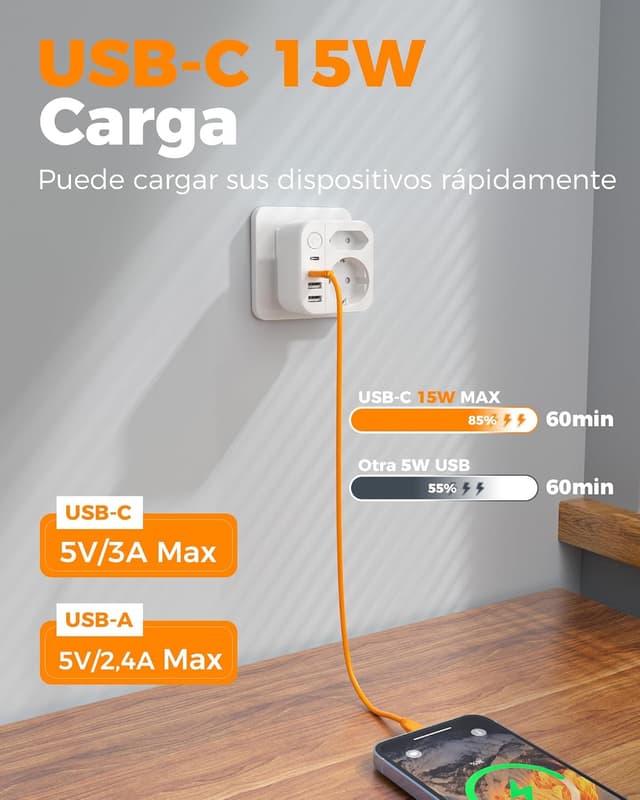 Thumbnail 4 de TESSAN Adaptador Enchufe UK con 2 USB C 3250W