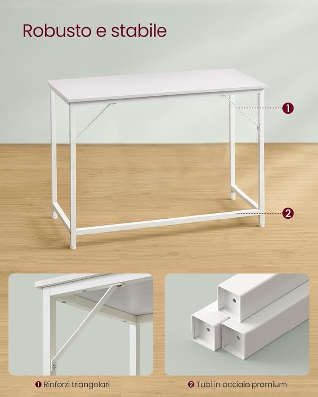 Detalle de VASAGLE Scrivania per computer LWD039W01 bianco acciaio 60 x 120 x 76 cm