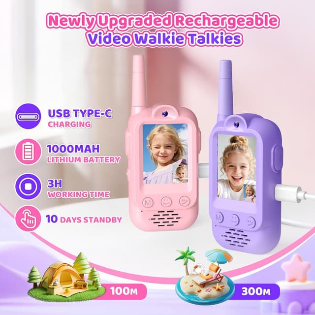 Detalle 2 de Wootoyz video walkie talkies for kids (Pink) – video calling, voice effects and rechargeable play