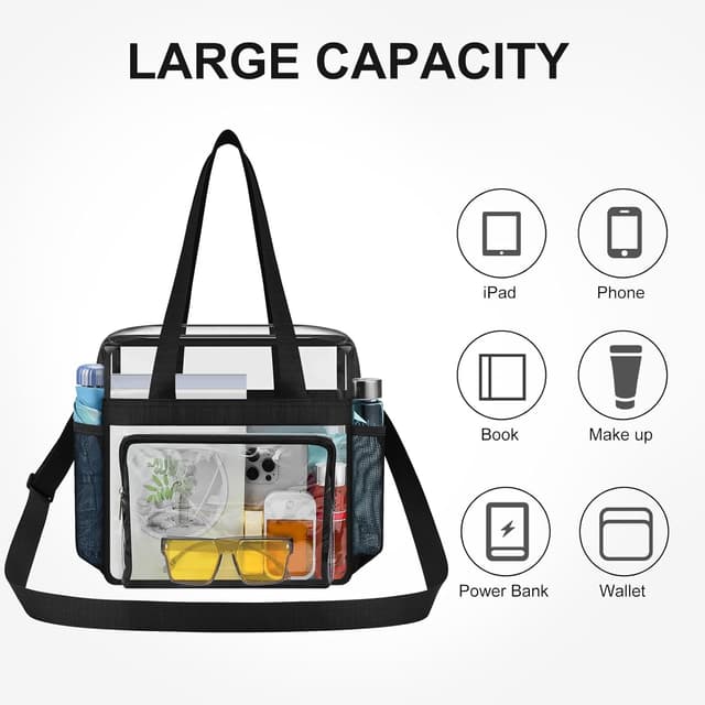 Detalle de USPECLARE Clear Stadium Messenger Bag (12x6x12) for Events, Work, and Gym