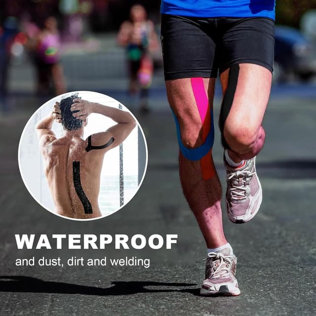 Detalle de EOPUOZS Kinesiologie Tape Sport (3 Rollen à 5 m) – elastisches Baumwoll-Sporttape, 5 cm breit in Blau/Schwarz/Rosa