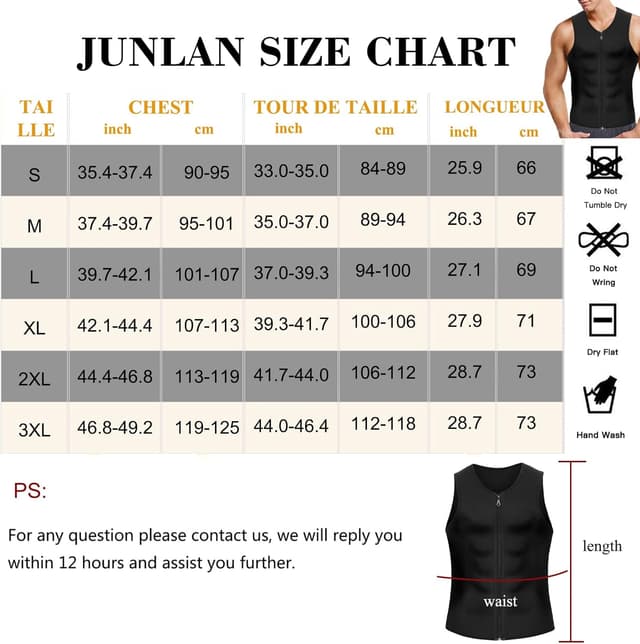 Detalle de Junlan Canottiera dimagrante uomo in neoprene con effetto sauna e cerniera anteriore