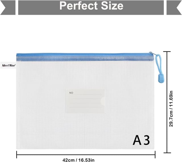 Detalle 2 de MerryNine lot de 10 pochettes en maille A3 étanches à fermeture éclair