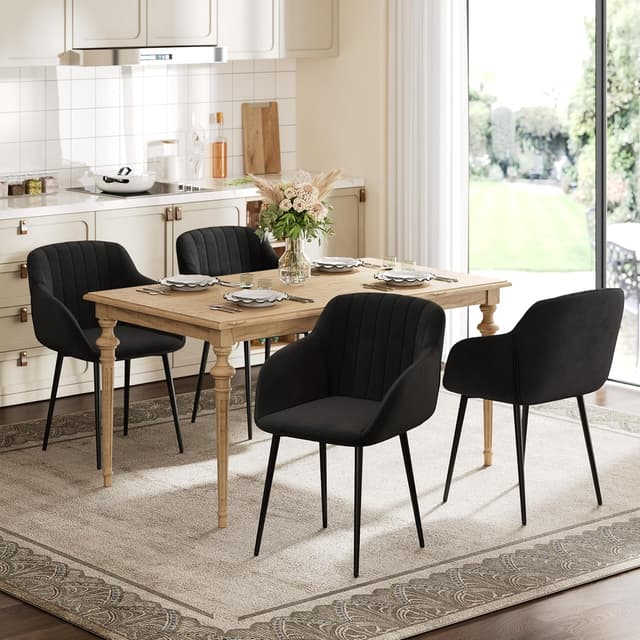 Detalle de Goeurvant set da 6 sedie da pranzo in velluto nere con seduta imbottita e braccioli