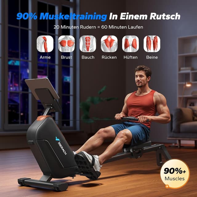 Detalle de MERACH Rudergerät für Zuhause klappbar mit Magnetbremse, 16 Widerstandsstufen & App