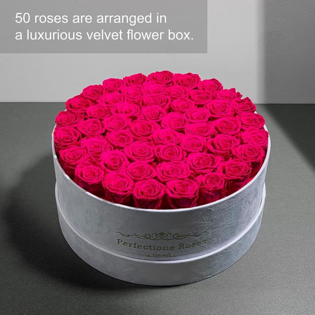 Detalle 2 de 50 Piece Roses in a Velvet Box Preserved Flowers (Radiant Pink) — Gift-Ready Keepsake Bouquet