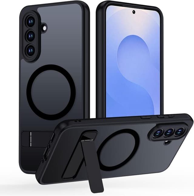 Detalle de TUUTPU Hülle für Samsung Galaxy S25 FE mit MagSafe & klappbarem Stand, transluzent-matter Rückenlehne und stoßfester Militärschutz