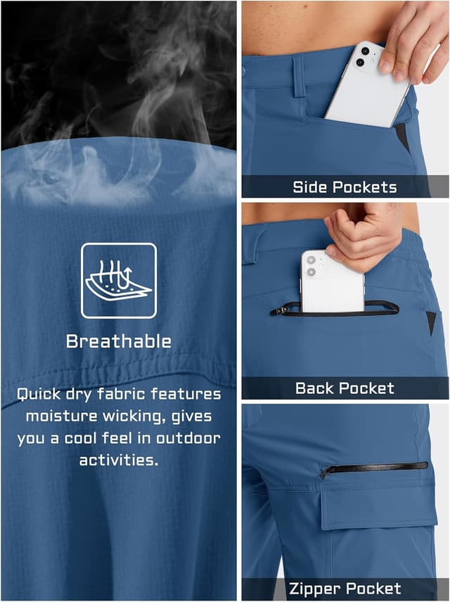 Detalle 2 de TACVASEN men’s cargo shorts with quick-dry fabric, zip pockets and elasticated waistband (no belt)