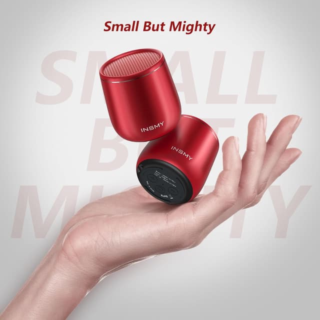 Detalle de INSMY Small Bluetooth Speaker (Waterproof Mini, Built-in Mic, Red) — Pocket-size stereo pair option