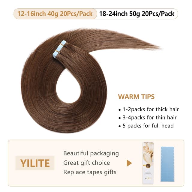 Detalle 2 de YILITE Tape Extensions Echthaar 60 cm