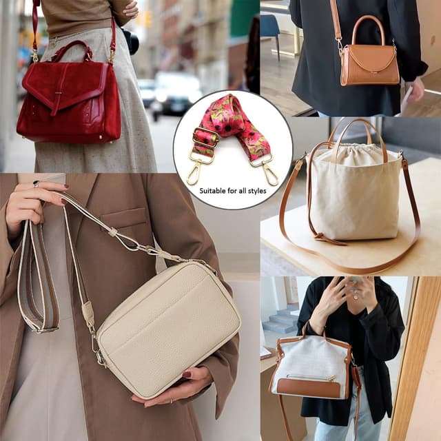 Detalle de Verstellbarer Schultergurt Tasche Rote Blume mit Karabiner Gold – Taschengurt zum Wechseln, 80–130 cm, 3,8 cm breit