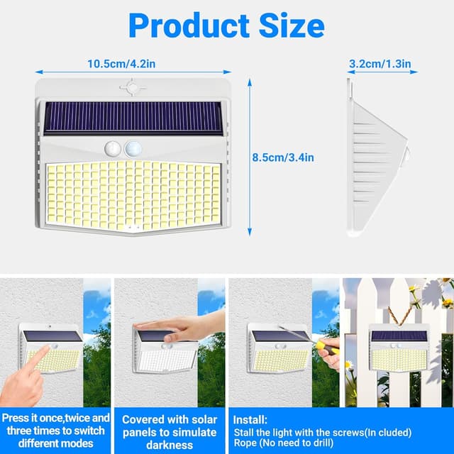 Thumbnail 4 de Peasur Solarlampen 168 LED 180° für außen