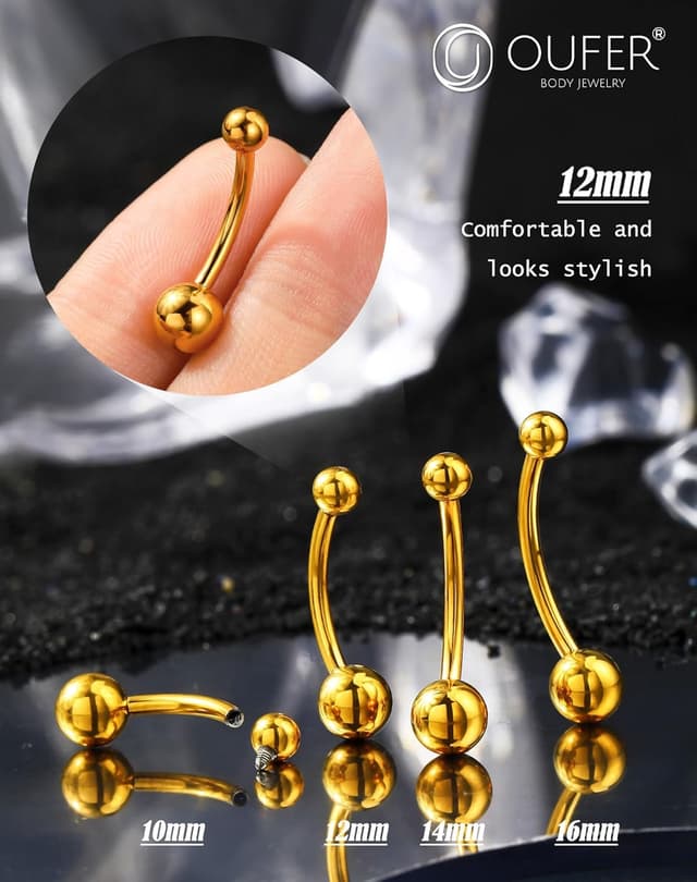 Detalle 2 de OUFER 14G Titane Navel doré 10–16 mm