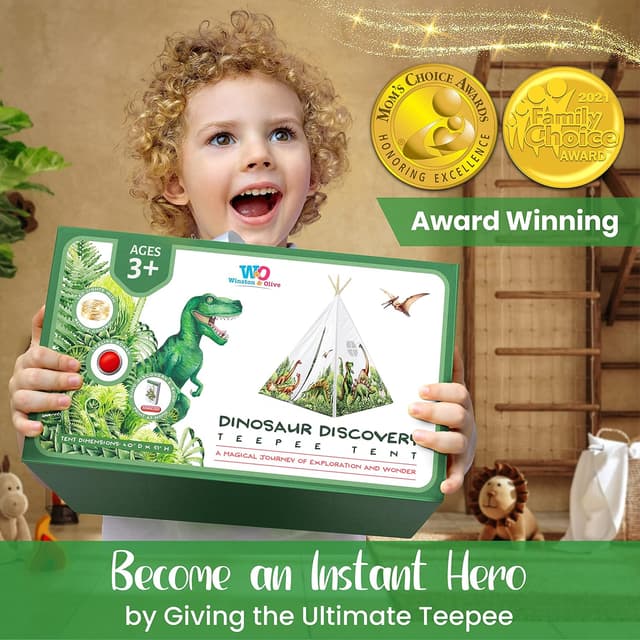 Detalle de W&O Dinosaur Discovery Teepee with Roar Button, LED Lights & Plush Mat