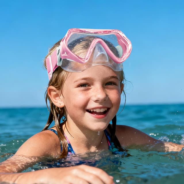 Detalle 2 de Findway Kids Snorkel Mask with Elastic Fabric Strap (180° anti-fog, no-leak) for ages 4–16