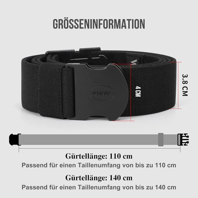 Detalle de WHIPPY elastischer Gürtel für Herren & Unisex – verstellbarer Outdoor-Stretchgürtel mit Kunststoffschnalle