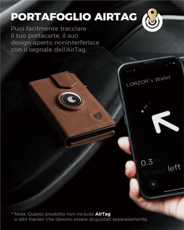 Thumbnail 6 de LORZOR Portafoglio Slim da uomo con AirTag, portamonete e RFID, chiusura magnetica