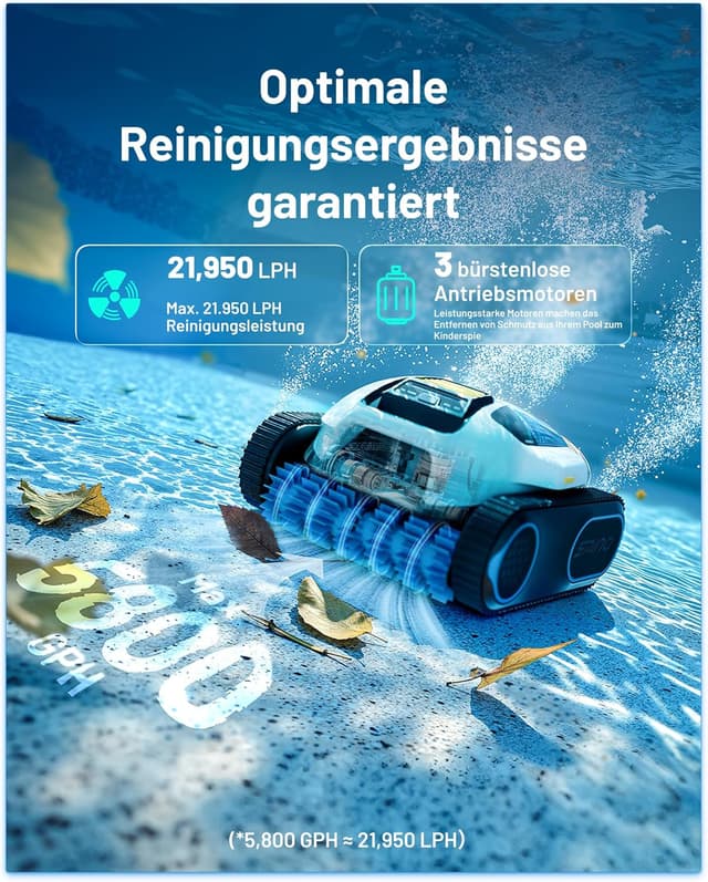 Detalle de (2026 Neues) Spino E1 Poolroboter für Wand & Boden – kabelloser Poolsauger mit App-Steuerung und SmartArc Navigation