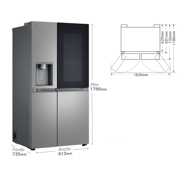 Detalle de LG GSXE81PYBD reacondicionado Grado B: frigorífico americano side by side con Door in Door y dispensador