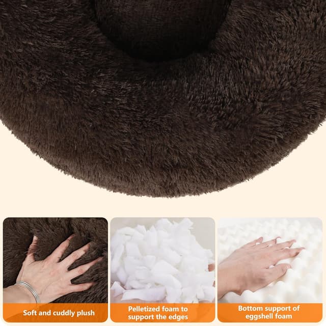 Detalle de HMTOPE Orthopädisches rundes Hundebett (Donut) 70 cm Ø, braun – waschbarer Kuschelkokon