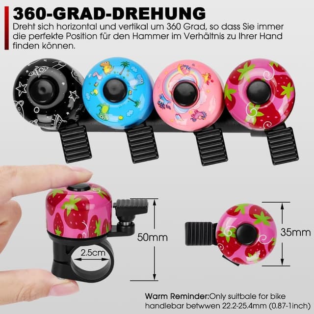 Detalle de Kinder-Fahrradklingel 120 dB – Mini Fahrradglocke für Kinder, Mädchen, Jungen & Erwachsene