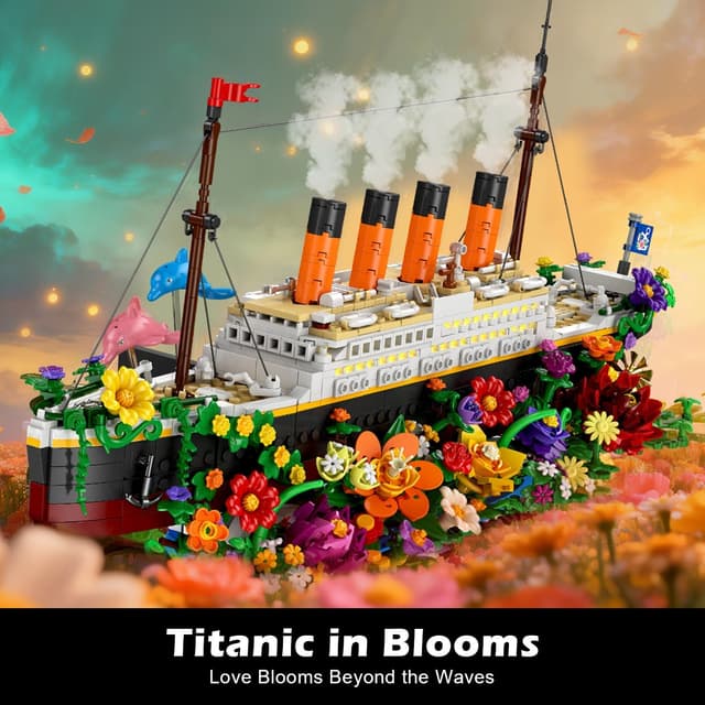 Detalle de INSOON Blumen Titanic Bauspielzeug mit Licht – 1.860‑Teile Titanic-Schiffsmodell