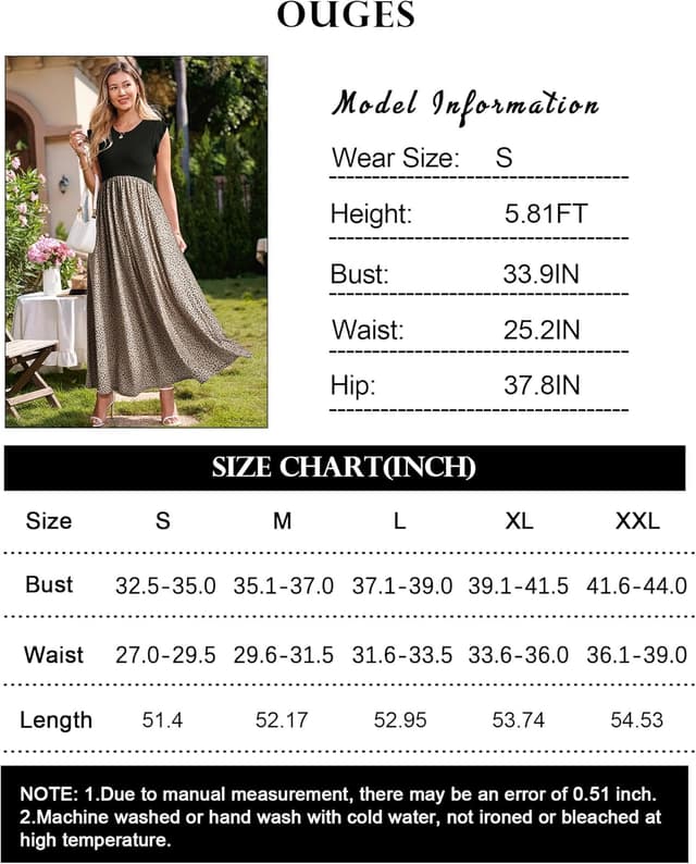 Detalle 2 de OUGES Sommerkleid Damen Lang mit Rüschen, Maxikleid mit Taschen