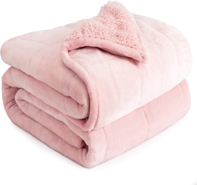 Detalle de Cottonblue Queen Size 15lb Sherpa Weighted Blanket (60 x 80 in) in Blush Pink