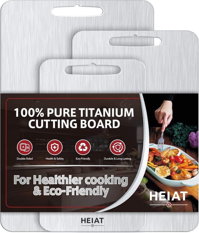 Detalle de Titanium Cutting Board Set of 3 (100% Pure Titanium), Double-Sided Prep Boards with Handles