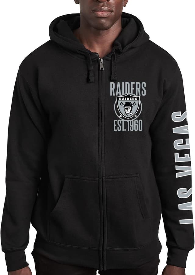 Detalle de Junk Food x NFL MVP Full-Zip Hooded Fleece Sweatshirt (Adult Unisex) — Raiders graphic