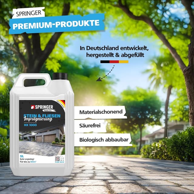Detalle de SPRINGER HX1000 Steinimprägnierung (5 L) für Stein- & Fliesen – Nanoversiegelung für innen & außen