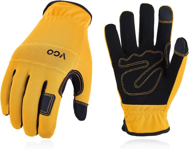 Thumbnail 6 de Vgo… 2 Pairs Safety Work Gloves (NB7581) – Faux leather palm, touchscreen fingertips, EN388 work gloves in grey, size M