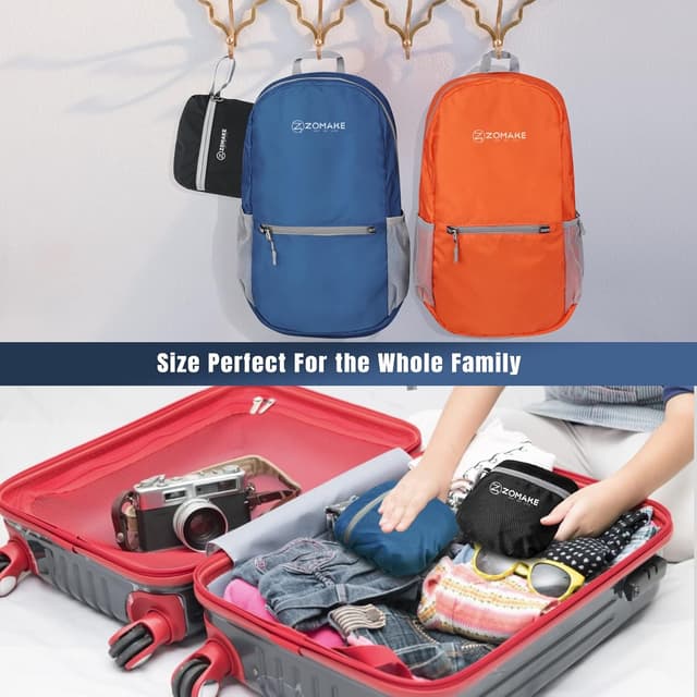 Detalle de ZOMAKE Lightweight Foldable Backpack (20L) – packable foldaway rucksack for travel, hiking and daily carry