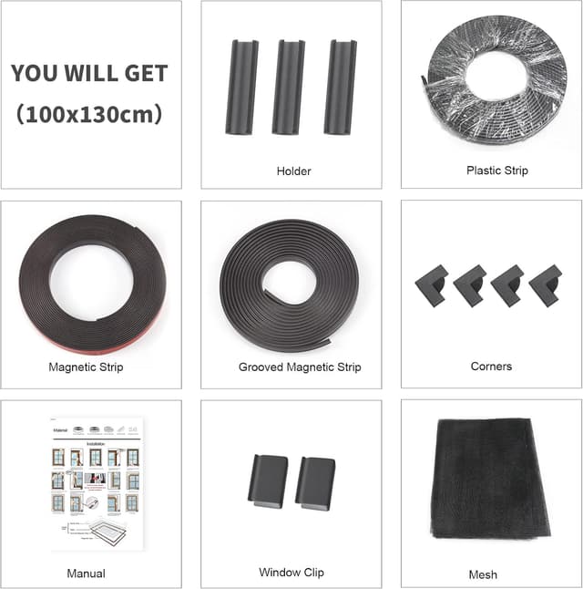 Detalle 2 de NeatiEase Adjustable DIY Magnetic Fly Screen for Windows (Grey Frame, Black Net) up to 100 x 130 cm