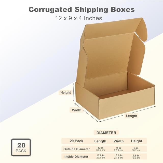 Detalle 2 de HORLIMER 20 Pack Shipping Boxes (Brown) Corrugated Kraft Cardboard Parcel Boxes, 30.5 x 22.9 x 10.2cm