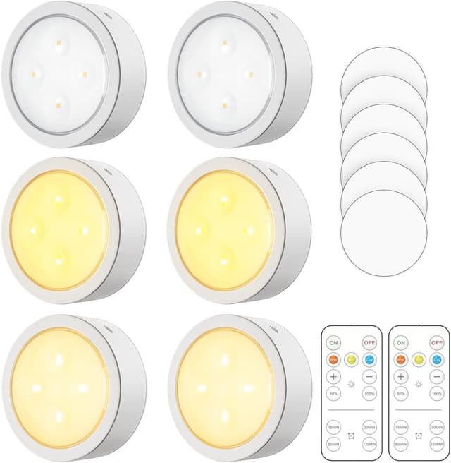 Detalle de HITRENDS Kinder-Nachtlicht Set mit Fernbedienung (6 Leuchten, 2 Fernbedienungen) – 3 Farbtemperaturen