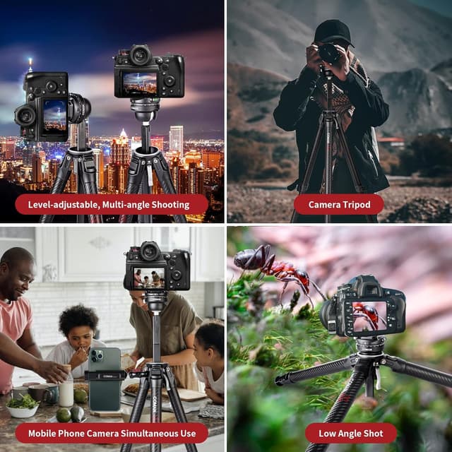 Detalle de COMAN Zero F38 treppiede in fibra di carbonio con testa a sfera panoramica 360° (video F38 per DSLR)