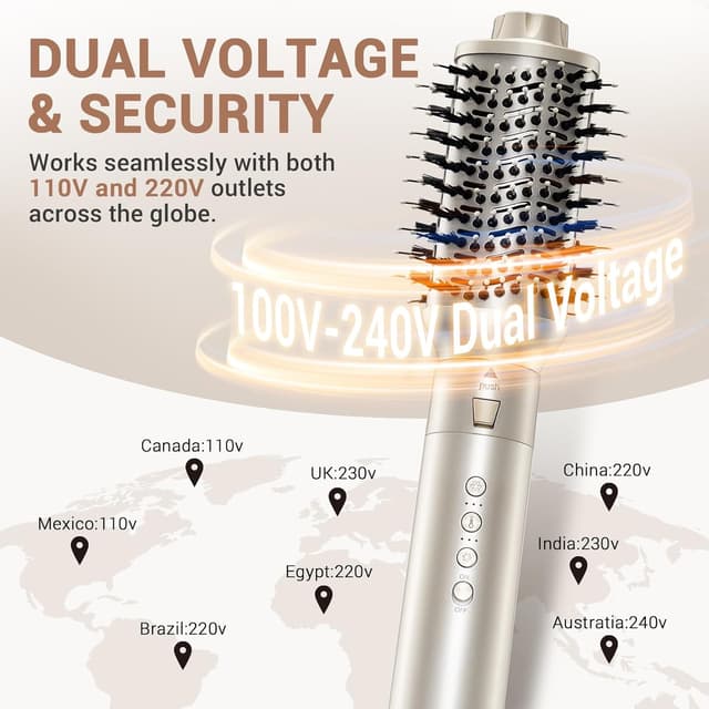 Detalle de Lavomist 8-in-1 Dual Voltage Hot Air Styler & Hair Dryer Brush (110,000 RPM) with Travel Bag