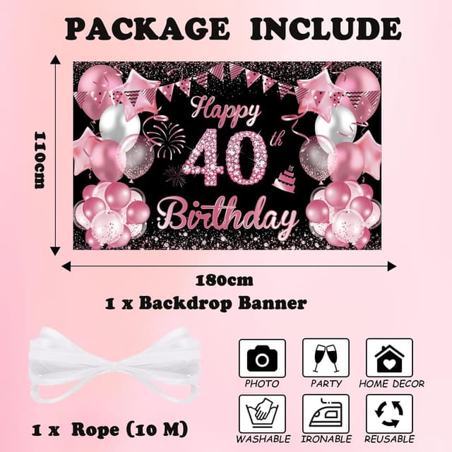 Detalle 2 de Waylipun Happy 40th Birthday Banner 110×180 cm 🎉
