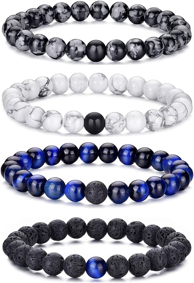 Thumbnail 6 de RANKEEF Perlenarmband Herren Set mit Tigerauge- und Lavastein-Perlen (8 mm, Stretch, verstellbar)