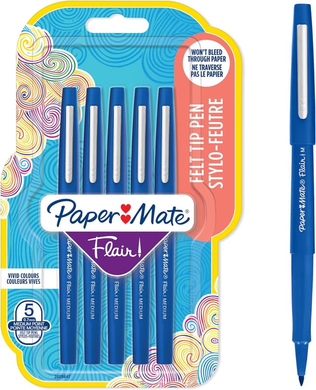 Detalle de Paper Mate Flair Felt Tip Pens (Medium Point 0.7 mm) – Blue, 5 Pack