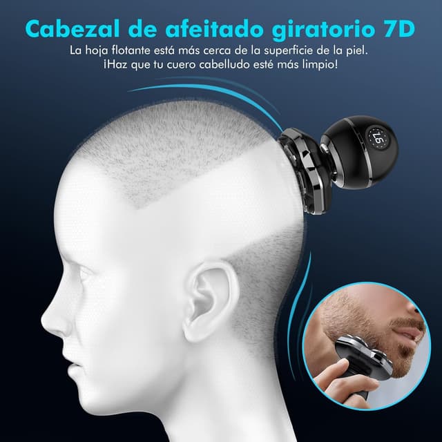 Detalle 2 de ETENTOUS 7D Afeitadora Cabeza Hombre con Pantalla LED ✂