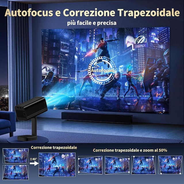 Thumbnail 6 de Mini Projector 4K MENIOO con WiFi 6, Bluetooth 5.4 e Autofocus Auto Keystone