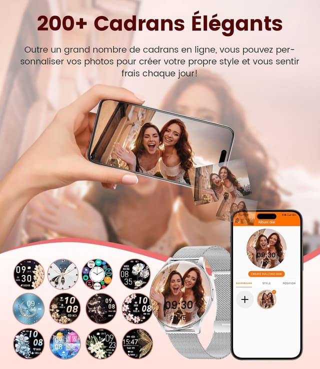 Detalle 2 de LIGE FV21 : montre connectée femme AMOLED 1,43" avec 2 bracelets (argentée) et 120+ modes sportifs