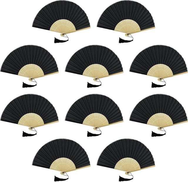 Detalle de FANSOF.FANS Silk hand fan pack 10, black 🪶