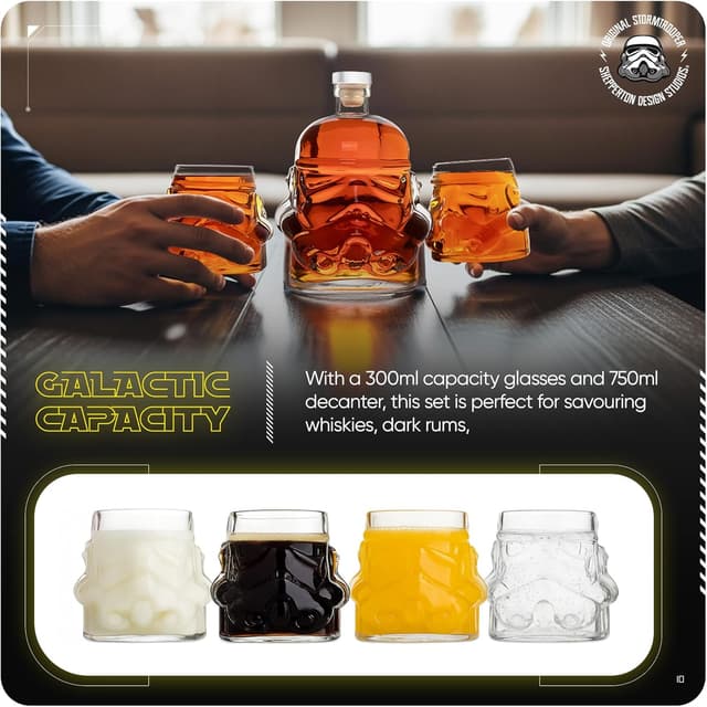 Detalle de Stormtrooper whiskey decanter set (750ml) with 2 helmet glasses — officially licensed Star Wars gift