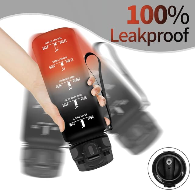 Detalle de Motswedi Gourde Paille 1500 ml sans BPA, étanche (noir & rouge) — idéale école et activités outdoor