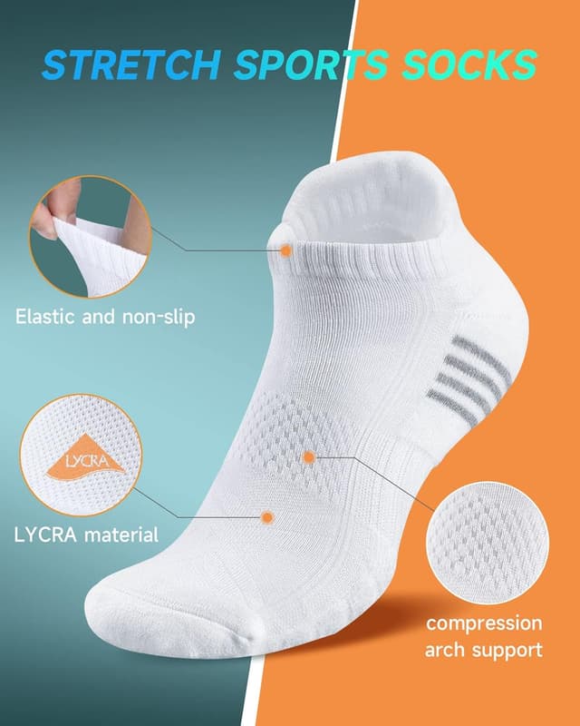 Detalle de TANSTC Men’s Running Socks (6 Pairs) – Anti-Blister Cushioned Low-Cut Trainer Socks, Breathable Cotton