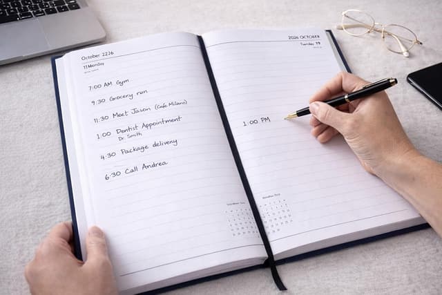 Detalle de Top Sale A4 2026 Day-Per-Page Diary with Hardcover Casebound Cover (Navy) and Weekend Pages